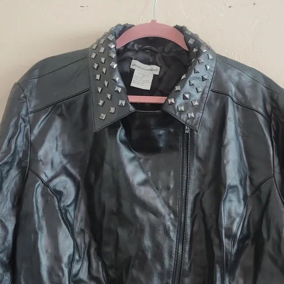 Jessica London Black Studded Leather Jacket Woman's Size 24 - Picture 8 of 9